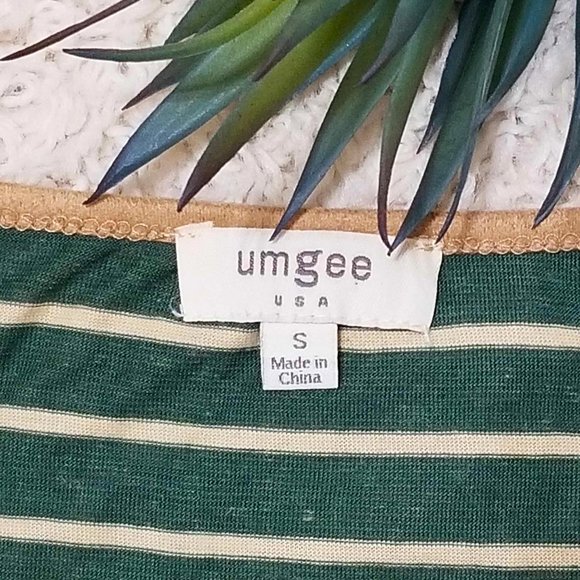 Umgee Brand Top Hunter Green & Cream Stripes Tan Faux Suede Accents Size Small - Picture 10 of 12
